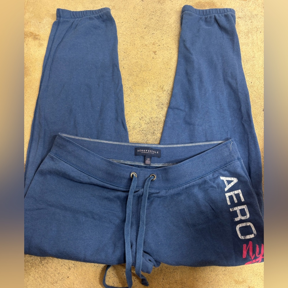 Aeropostale Blue Sweatpants with White and Pink Logo